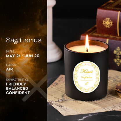 KONNI Sagittarius Zodiac Candle – Pine & Cypress Soy Wax 7 oz | Astrology Gift