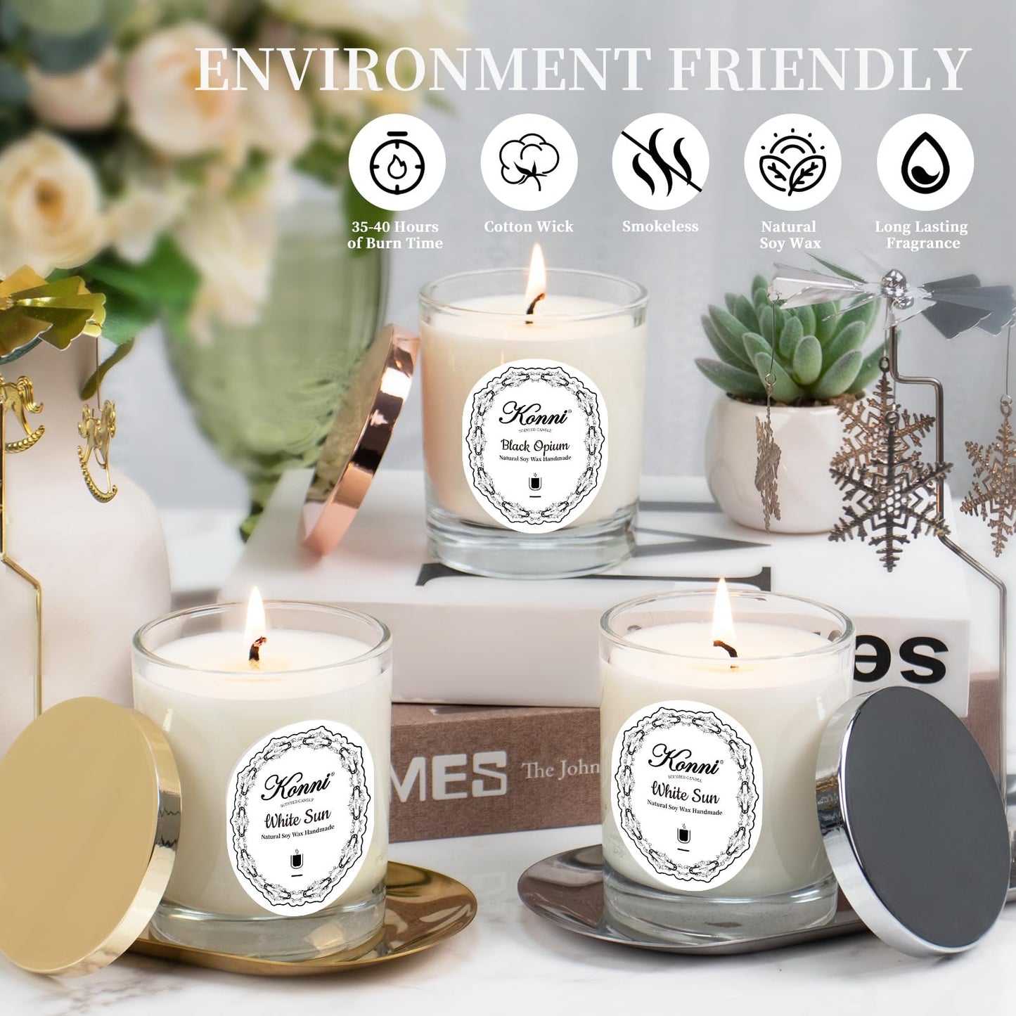 KONNI Scented Candles – 7.4oz Jar Soy Wax Candle, Aromatherapy, 40H Burn Time, Dappled Shade Gift