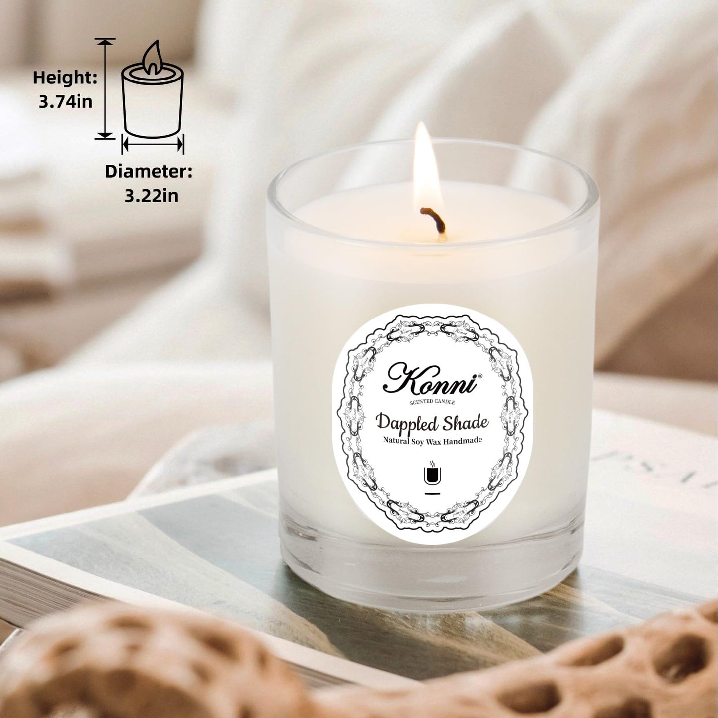 KONNI Scented Candles – 7.4oz Jar Soy Wax Candle, Aromatherapy, 40H Burn Time, Dappled Shade Gift