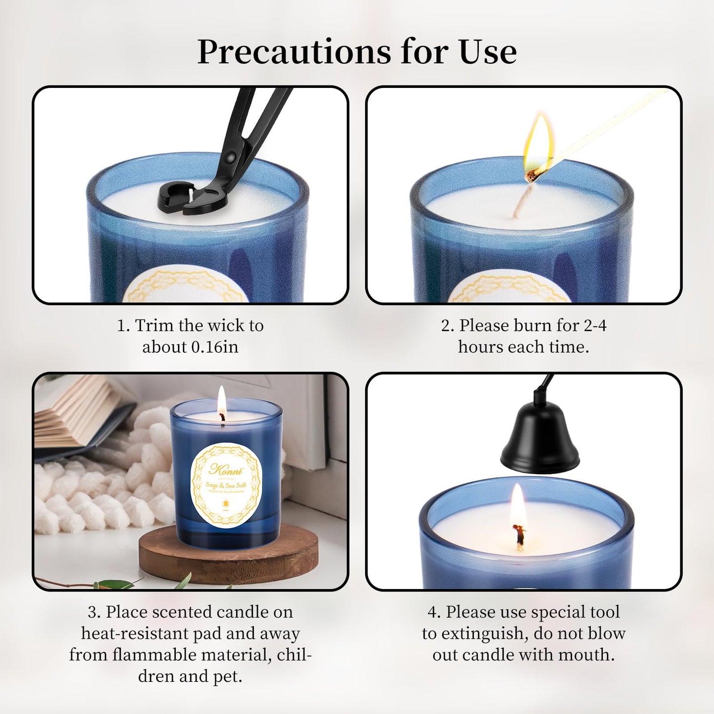 KONNI Scented Candles – Sage Sea Salt Soy Jar Candle, 7.4oz, 40h Burn