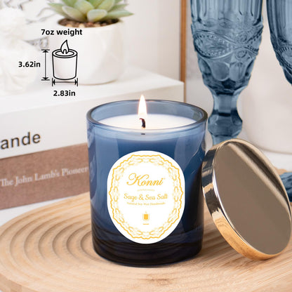 KONNI Scented Candles – Sage Sea Salt Soy Jar Candle, 7.4oz, 40h Burn