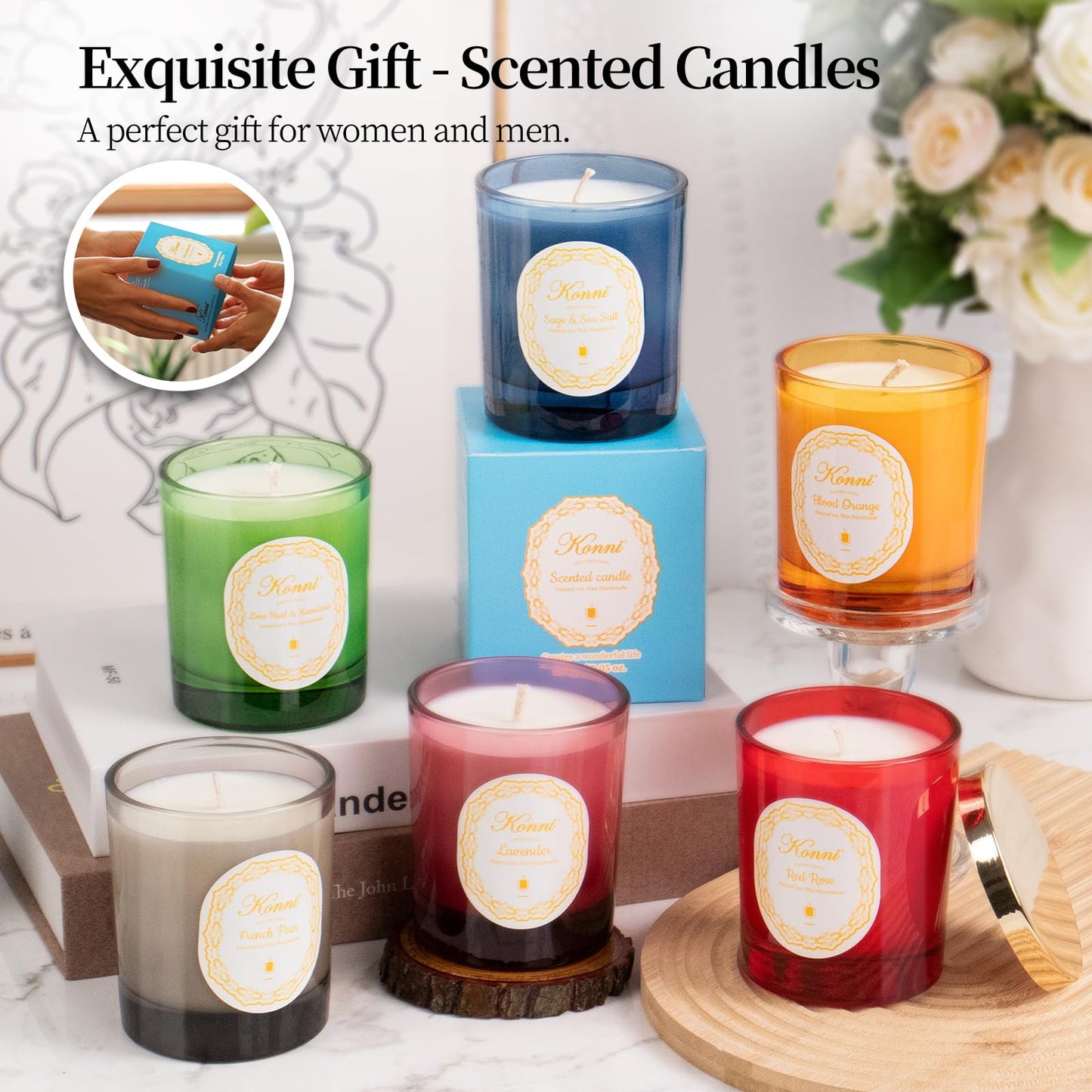KONNI Scented Candles – Sage Sea Salt Soy Jar Candle, 7.4oz, 40h Burn