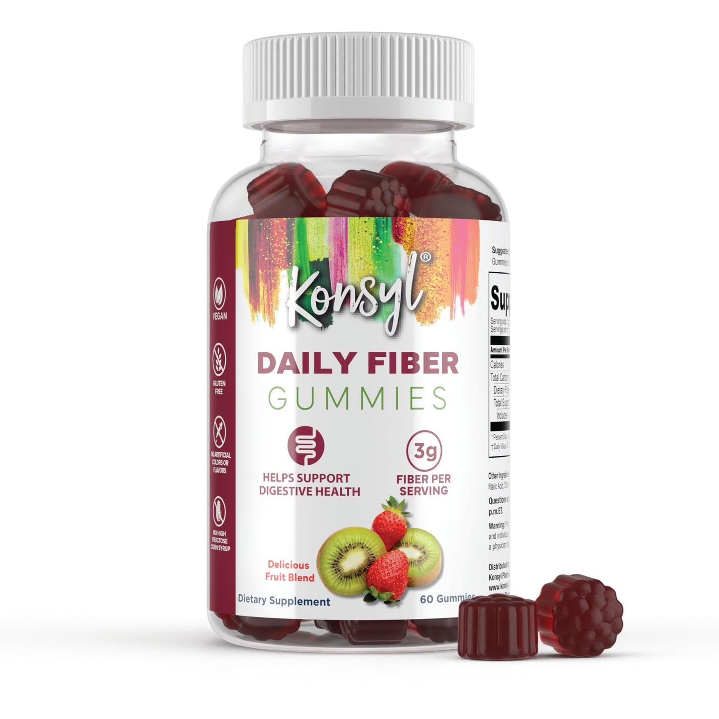Konsyl Daily Fiber Gummies – 60 Count, Strawberry-Kiwi | Supports Digestive Health