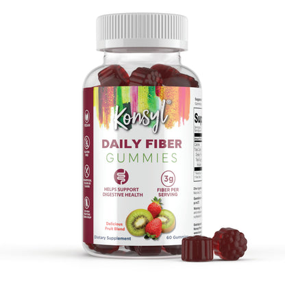 Konsyl Daily Fiber Gummies – 60 Count, Strawberry-Kiwi | Supports Digestive Health