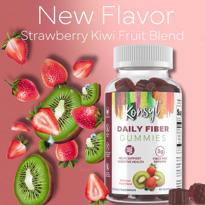 Konsyl Daily Fiber Gummies – 60 Count, Strawberry-Kiwi | Supports Digestive Health
