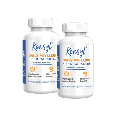 Konsyl Daily Psyllium Fiber Capsules – 1500mg Psyllium Husk per Serving | 200 Count Pack of 2