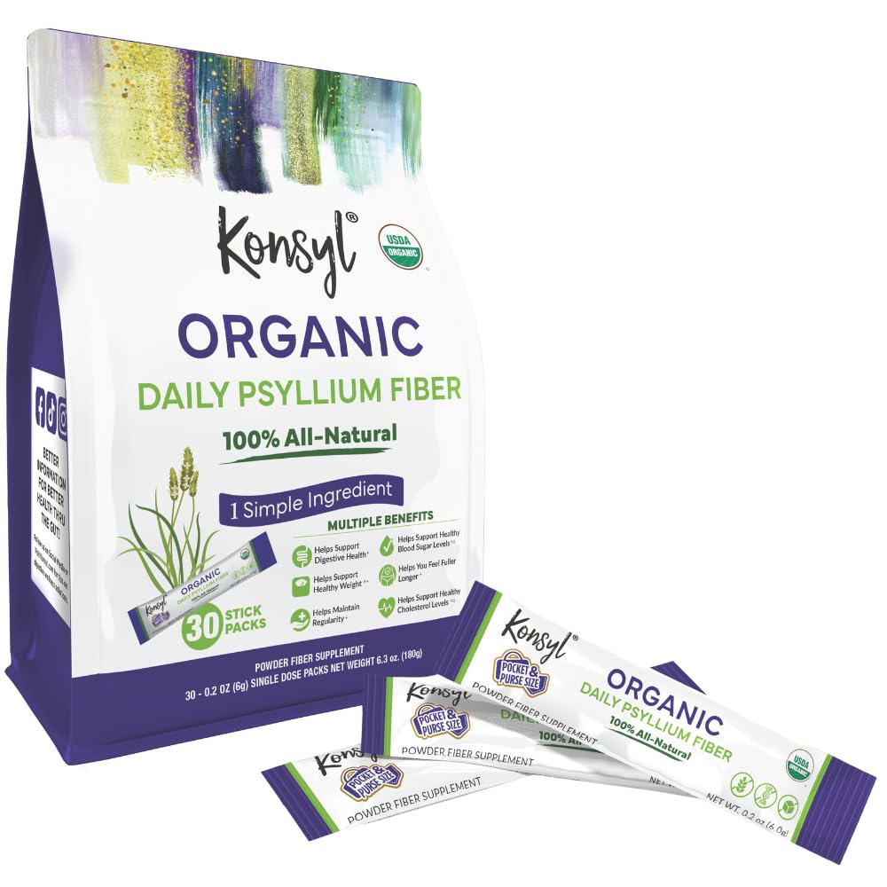 Konsyl Organic Daily Psyllium Fiber Stick Packs – 30 Packets