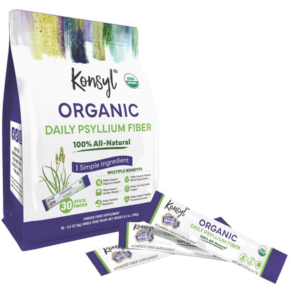 Konsyl Organic Daily Psyllium Fiber Stick Packs – 30 Packets