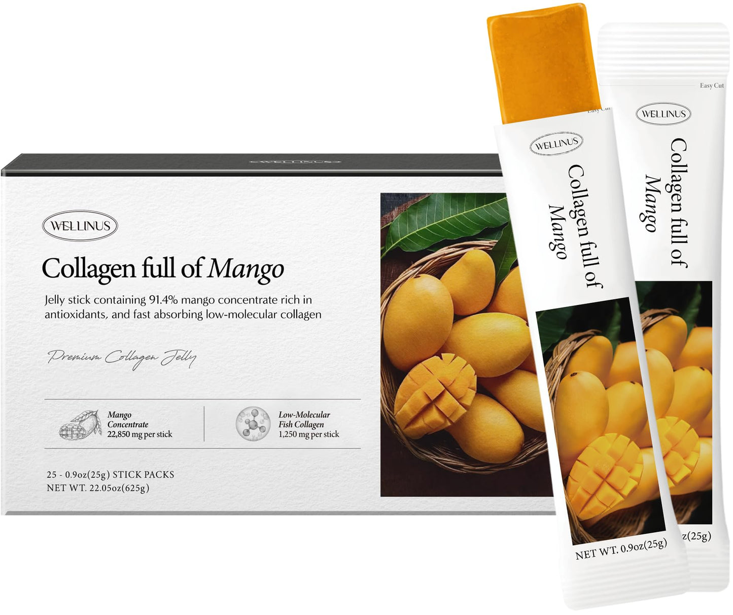 Korean Collagen Jelly Sticks - Mango Flavor, Marine Peptide, Sugar-Free Travel Packs