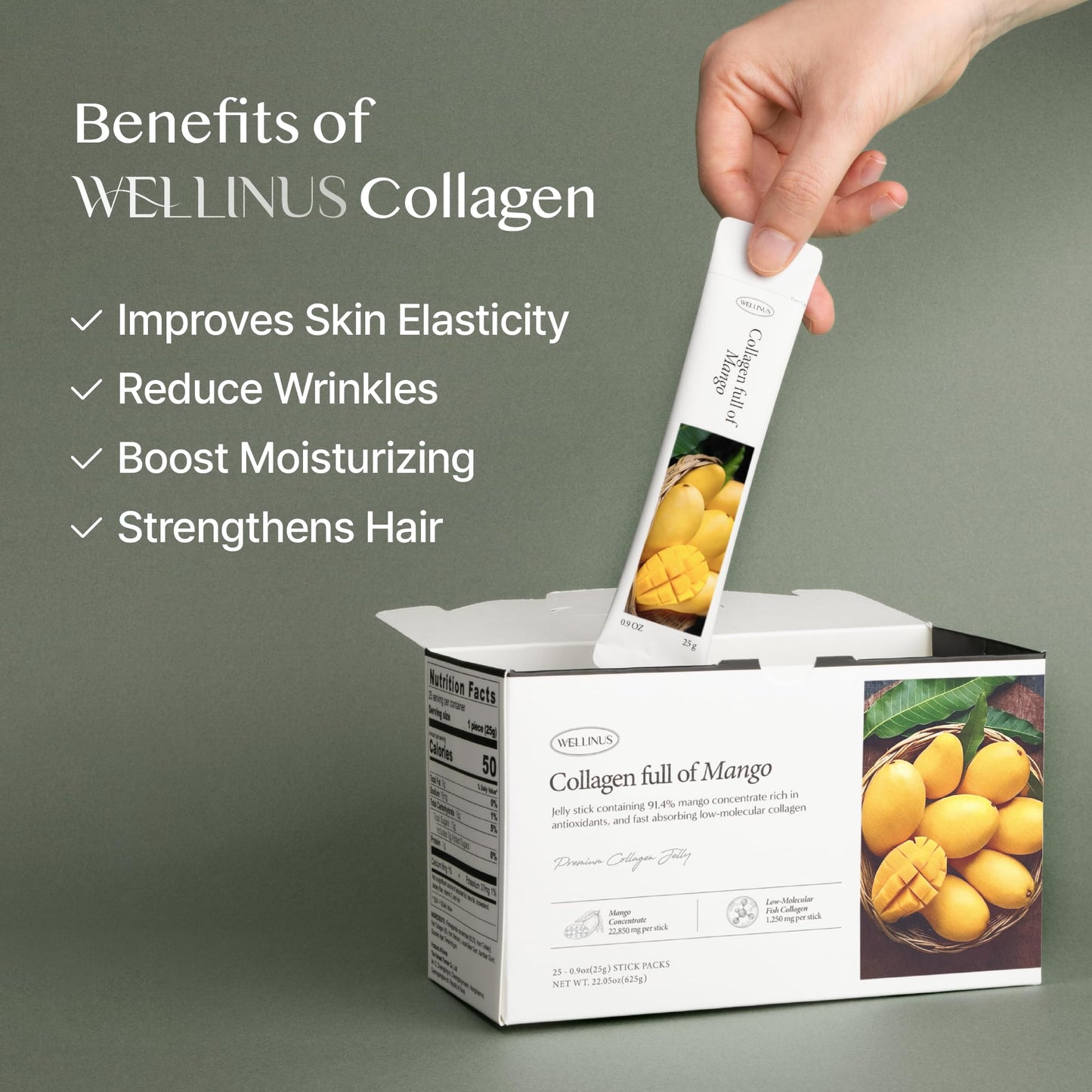 Korean Collagen Jelly Sticks - Mango Flavor, Marine Peptide, Sugar-Free Travel Packs