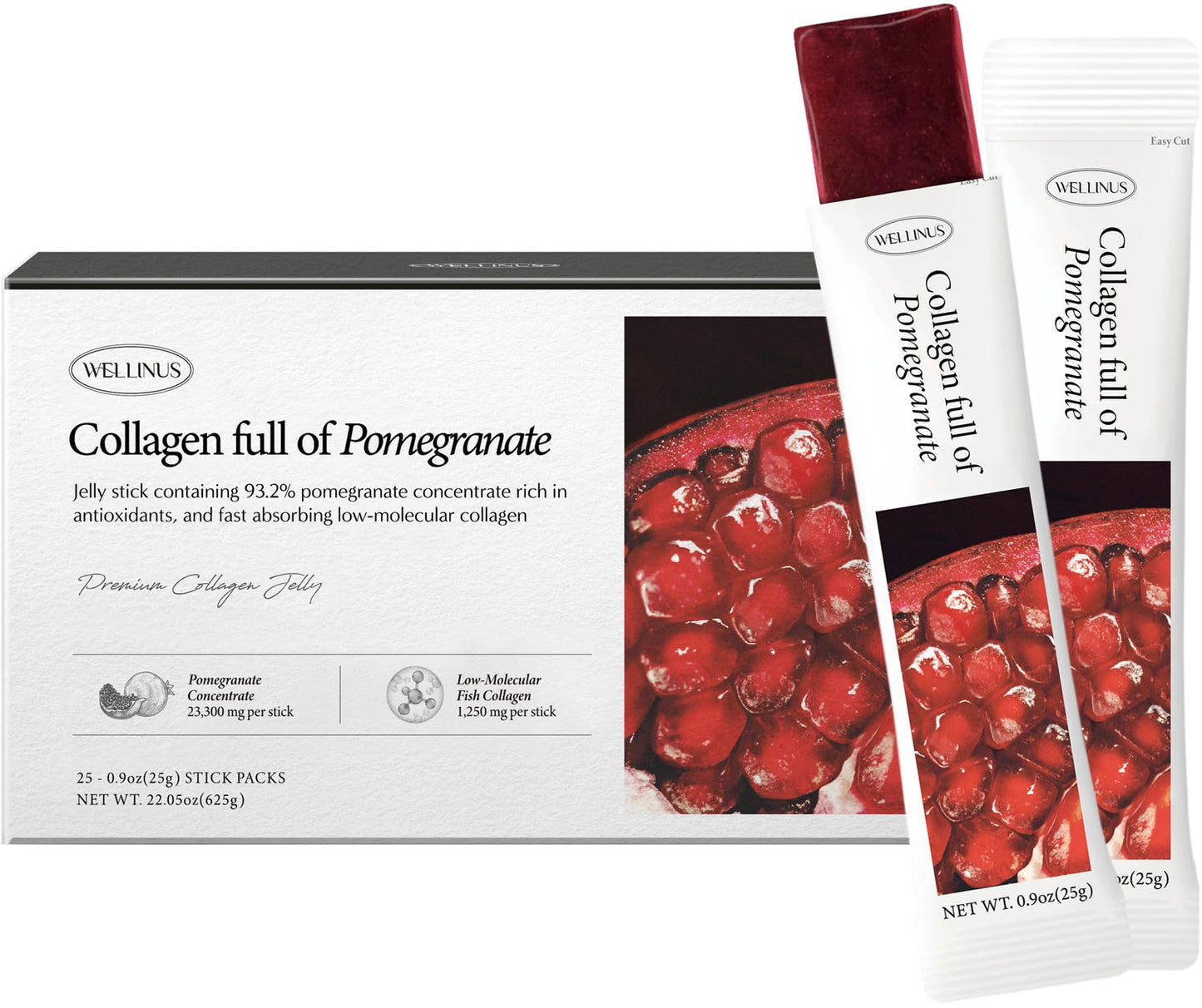 Korean Marine Collagen Jelly Sticks – Pomegranate Flavor, Sugar-Free Travel Packs for Hair & Nails