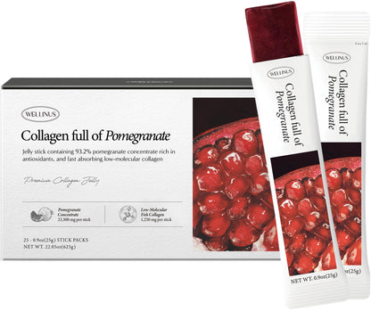 Korean Marine Collagen Jelly Sticks – Pomegranate Flavor, Sugar-Free Travel Packs for Hair & Nails