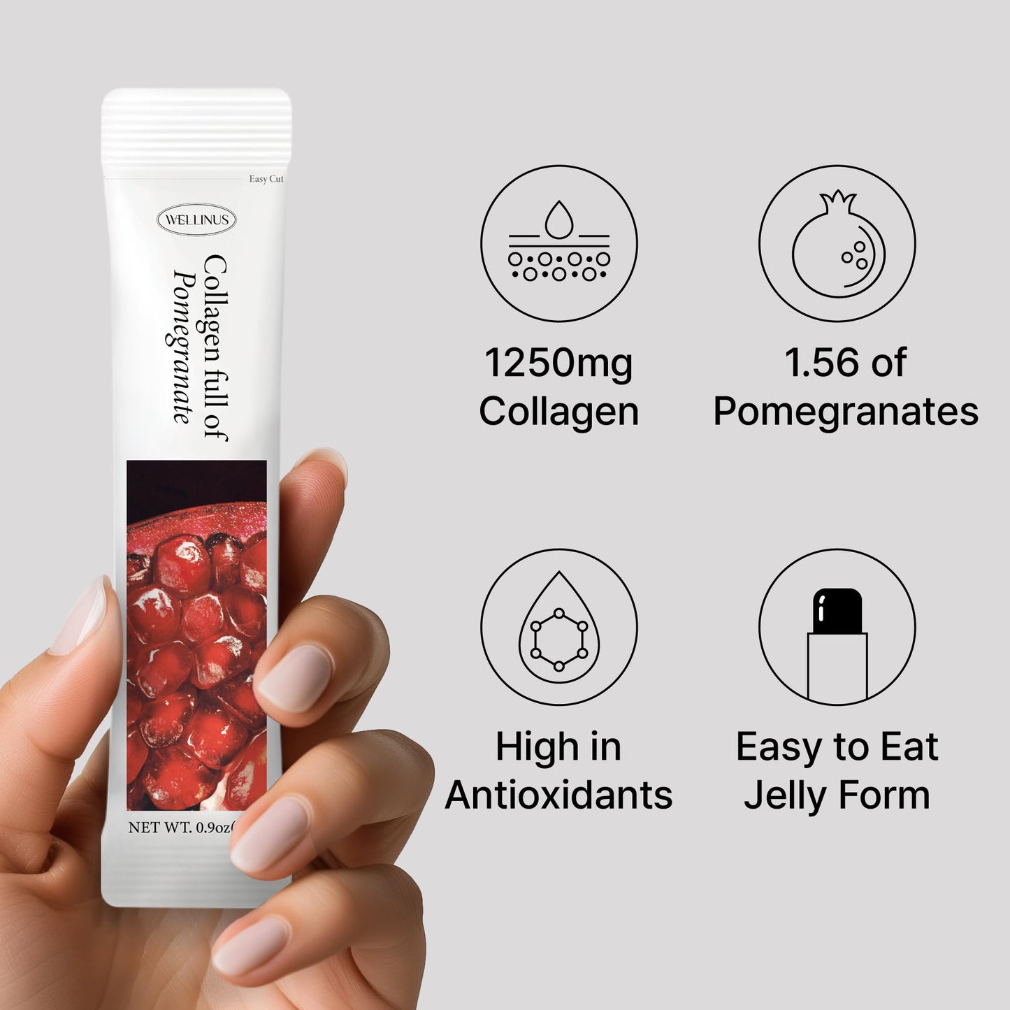 Korean Marine Collagen Jelly Sticks – Pomegranate Flavor, Sugar-Free Travel Packs for Hair & Nails