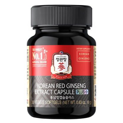 Korean Red Ginseng Extract Capsule Plus - Vegan Energy & Immune Support (600mg, 30 Caps)