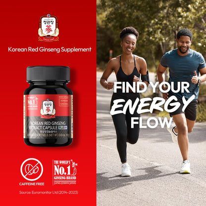 Korean Red Ginseng Extract Capsule Plus - Vegan Energy & Immune Support (600mg, 30 Caps)
