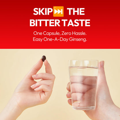 Korean Red Ginseng Extract Capsule Plus - Vegan Energy & Immune Support (600mg, 30 Caps)