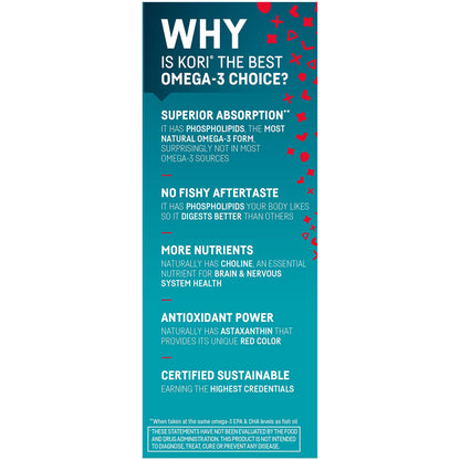 Kori Krill Oil Omega-3 – Superior Absorption (600 mg), EPA & DHA, 60 Softgels