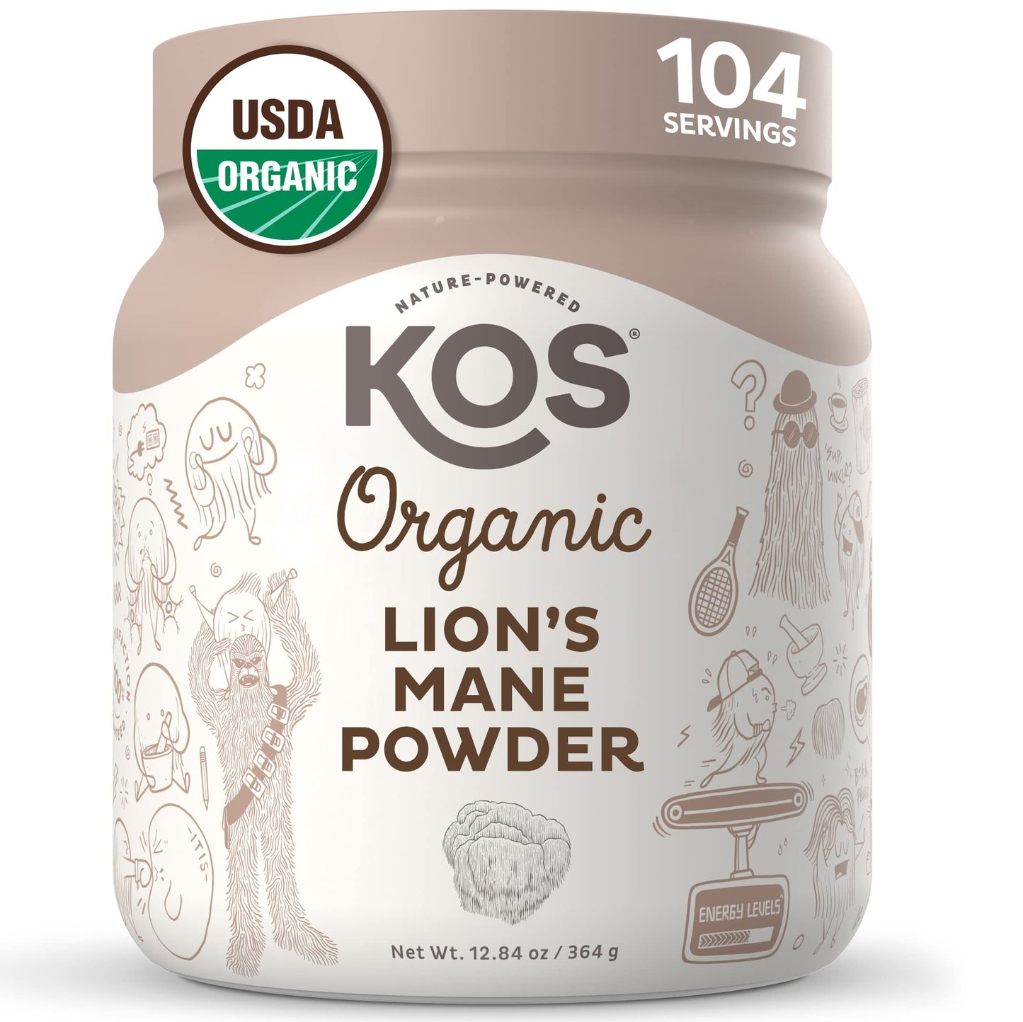 KOS Organic Lion's Mane Powder - Vegan Nootropic, USDA Certified, 104 Servings