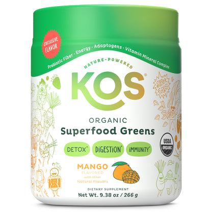 KOS Organic Superfood Greens Powder Mango – 28 Servings, Gut Health & Prebiotic Fiber