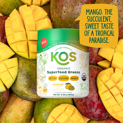 KOS Organic Superfood Greens Powder Mango – 28 Servings, Gut Health & Prebiotic Fiber