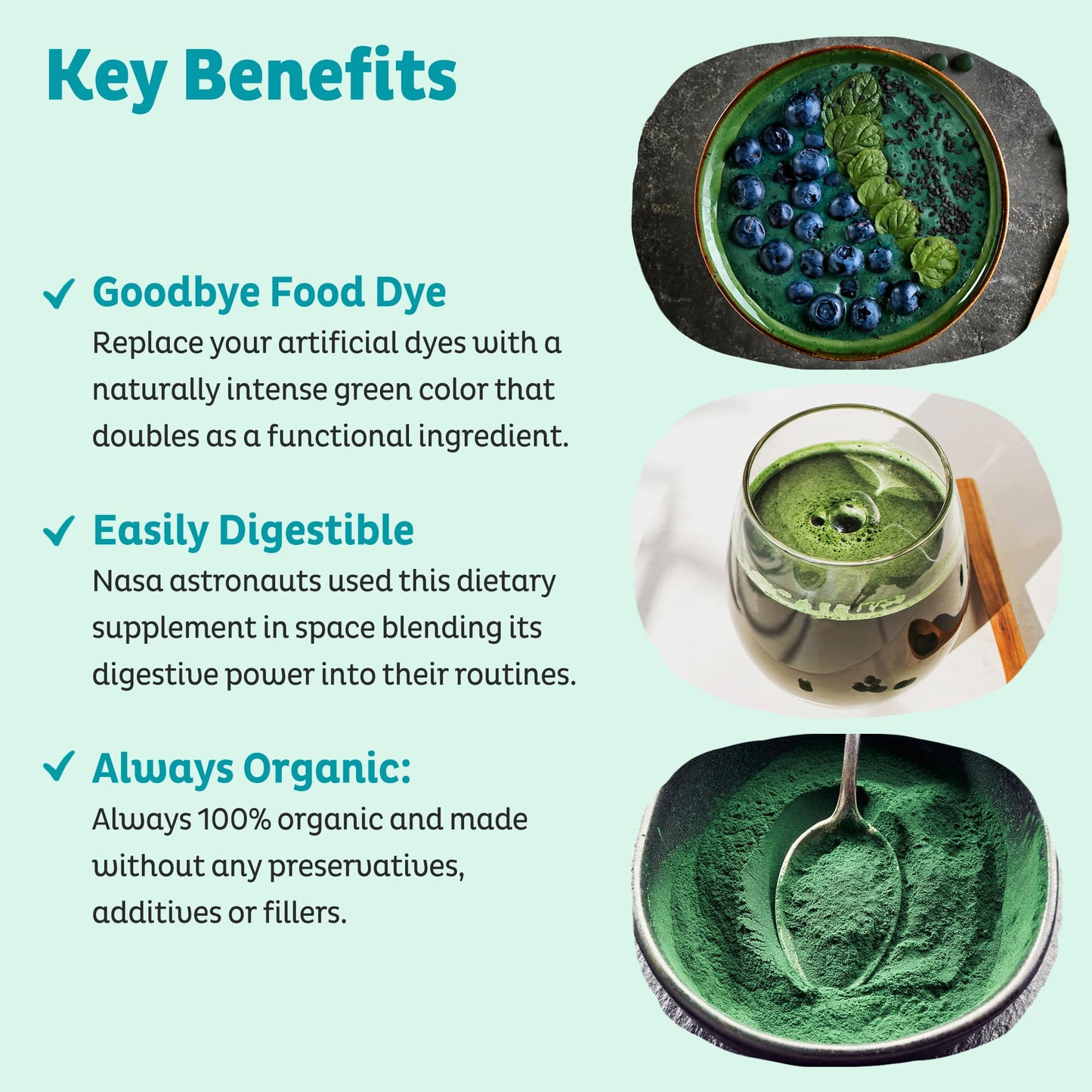 KOS Organic Spirulina Powder - USDA Organic, Non-Irradiated, 109 Servings, Vegan