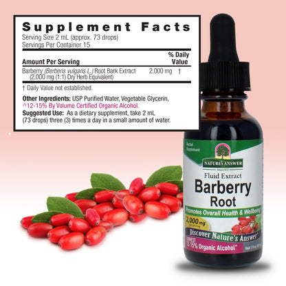 Nature's Answer Barberries Organic Barberry Root Tincture (1 oz) – Berberine, Low Alcohol, Gluten Free