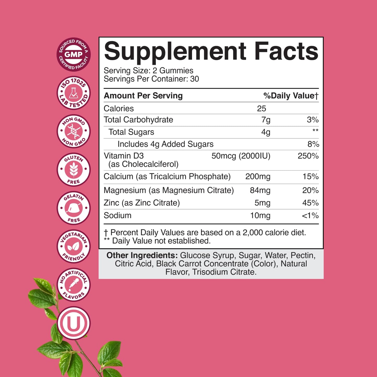 Calcium Magnesium Zinc Gummies with Vitamin D3 for Bone & Teeth Health | Kosher, Non-GMO, Gelatin-Free (1 Month)