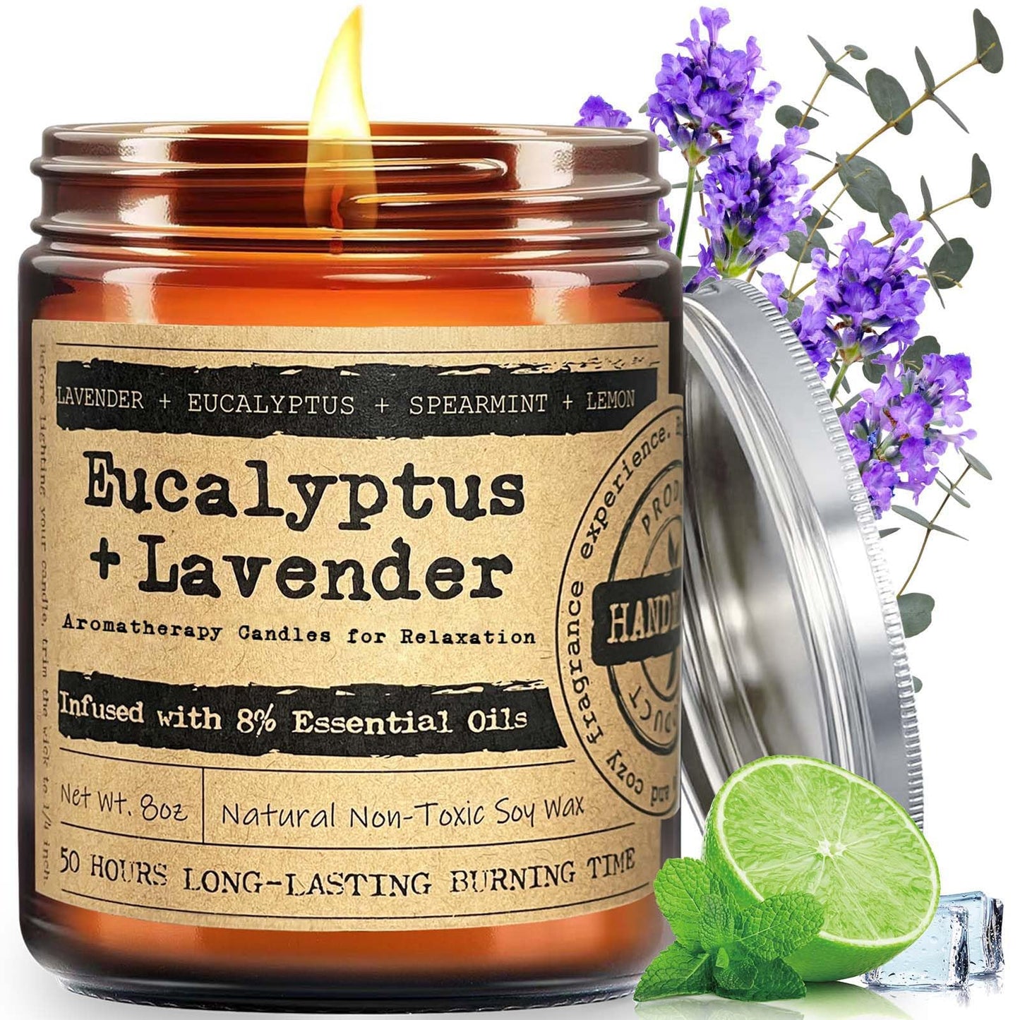 KOTKAS Lavender Eucalyptus Scented Candle – 8oz Natural Soy, Aromatherapy
