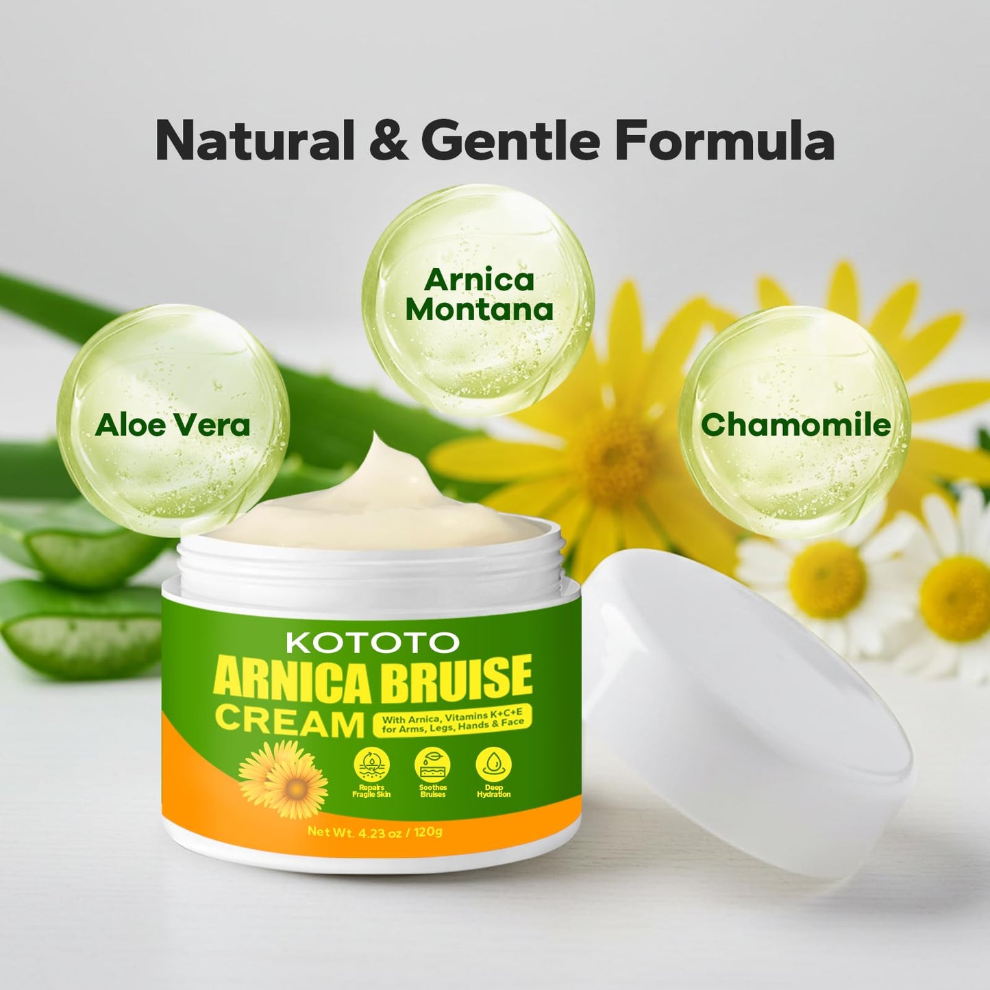 Kototo Arnica Gel for Bruising (4.2 Oz), Fast Relief for Bruises, Swelling & Discomfort, Natural Arnica Bruise Cream with Vitamin K & Herbal Extracts, Soothing Gel for Muscle & Joint