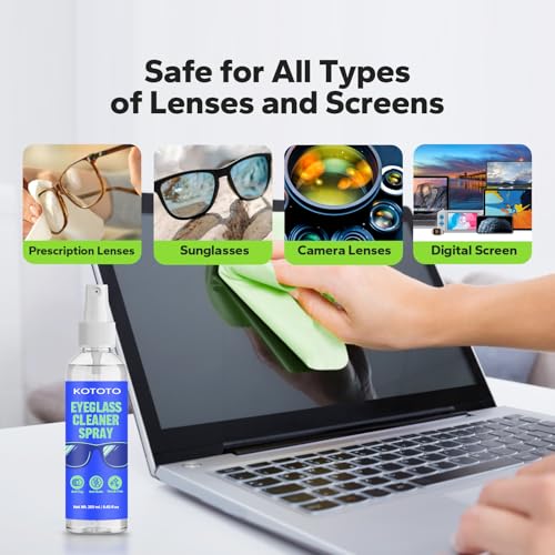 Kototo Eyeglass Cleaner Spray Kit – Streak-Free, Anti-Static Cleaner for Glasses, Screens & Lenses | 2-Pack with Microfiber Cloths