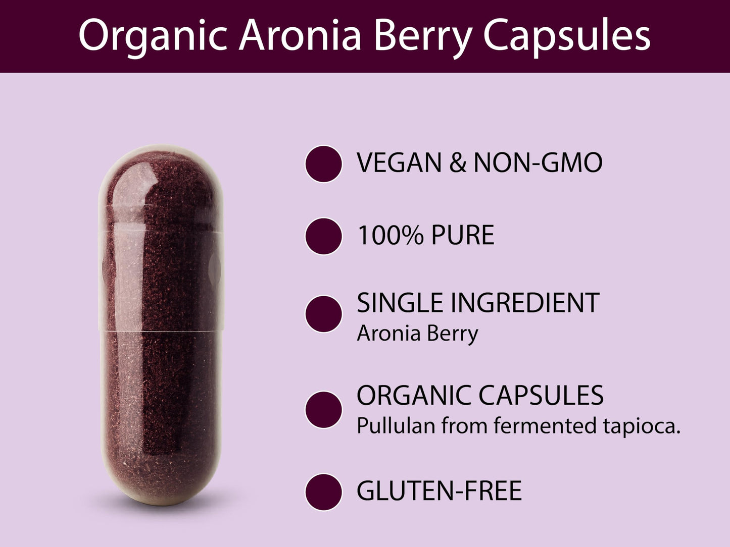KOYAH Organic Aronia Berry Capsules | Freeze-Dried Whole-Berry 600 mg | Vegan, Gluten-Free, Non-GMO | 60 Caps