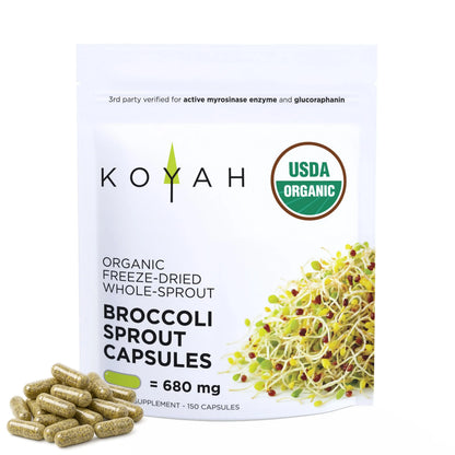 KOYAH Organic Broccoli Sprout Capsules – Freeze-Dried Whole Sprouts, Active Myrosinase & Glucoraphanin, USA Grown, 150 Capsules BritishVita | Premium UK Vitamins & Wellness Supplements