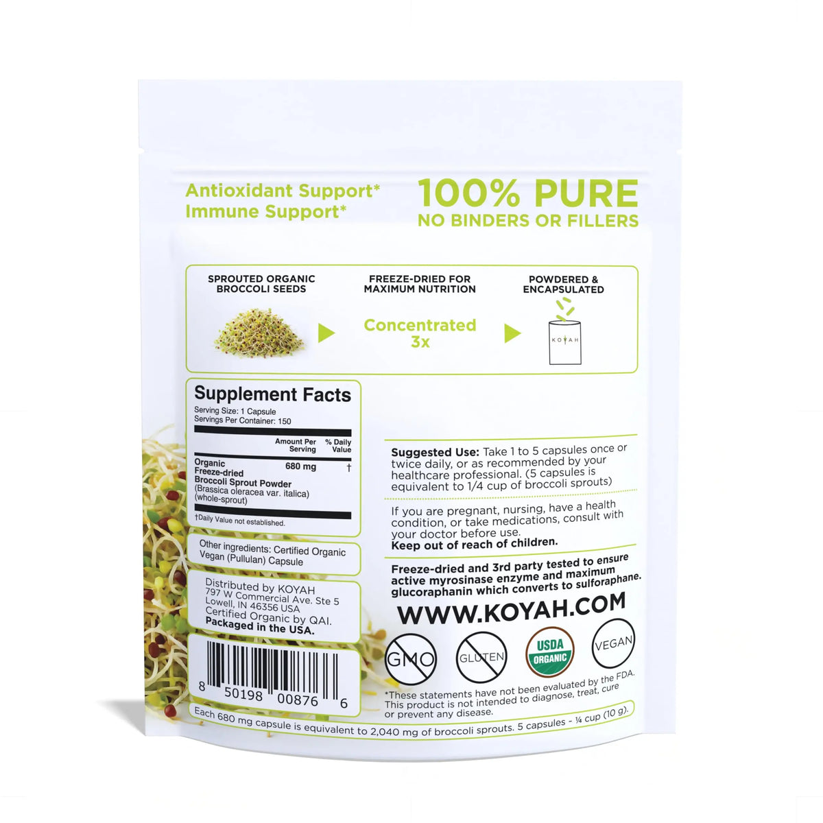 KOYAH Organic Broccoli Sprout Capsules – Freeze-Dried Whole Sprouts, Active Myrosinase & Glucoraphanin, USA Grown, 150 Capsules BritishVita | Premium UK Vitamins & Wellness Supplements