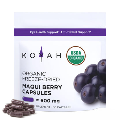 KOYAH Organic Maqui Berry Capsules – Freeze-Dried, 600 mg, 60 Capsules | Vegan, Gluten-Free, Non-GMO