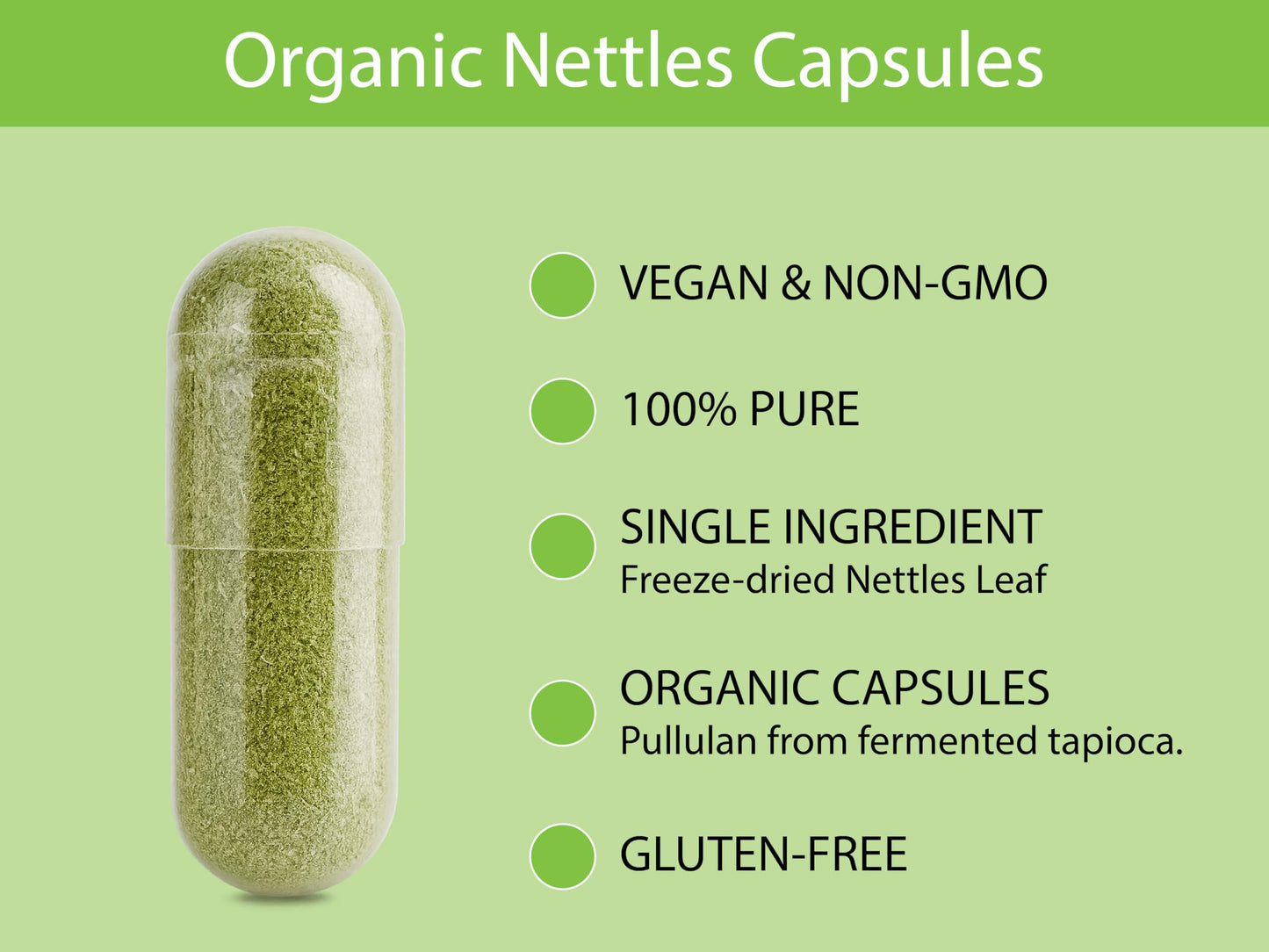 KOYAH Organic Stinging Nettle Leaf Capsules – Freeze-Dried 300 mg (2,400 mg Fresh) – Immune & Respiratory Support – 60 Capsules