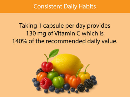 KOYAH Organic Vitamin C Capsules – Acerola Cherries, 100% Whole-Fruit, 130 mg, Freeze-Dried, 60 Caps, Vegan