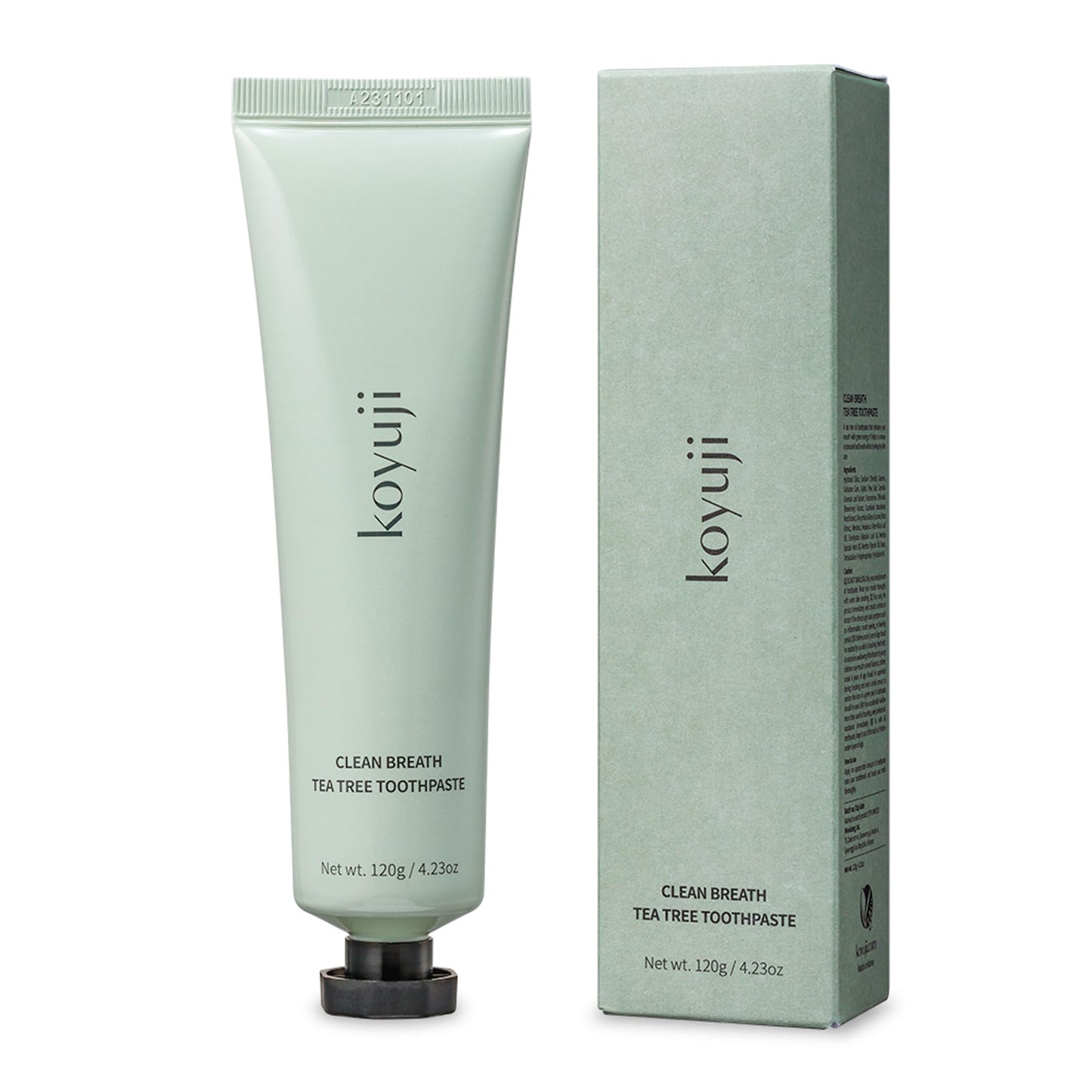 Koyuji Clean Breath Tea Tree Toothpaste - Fluoride Free, SLS Free, Foamless, Vegan | Natural Breath Care