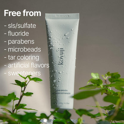 Koyuji Clean Breath Tea Tree Toothpaste - Fluoride Free, SLS Free, Foamless, Vegan | Natural Breath Care