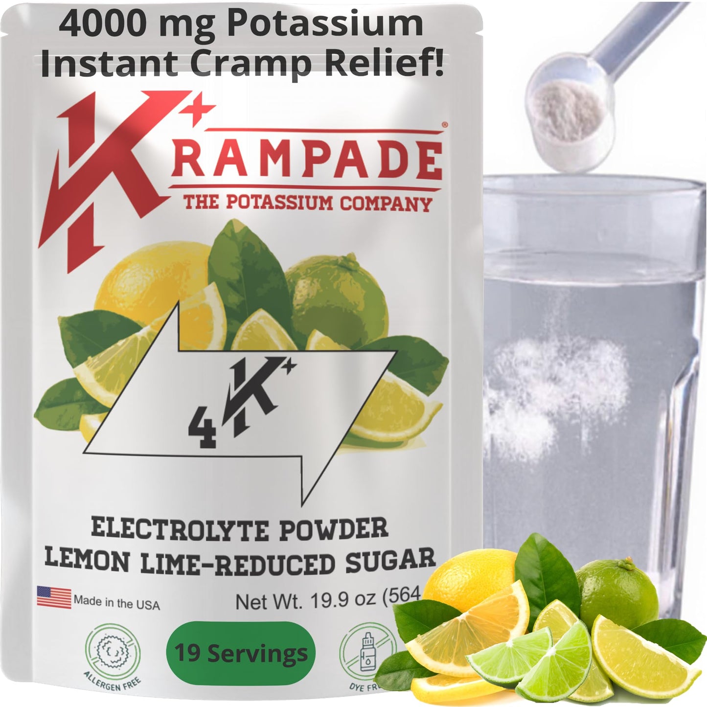 Krampade Electrolytes Powder – 4000 mg K+, Instant Cramp Relief & Hydration