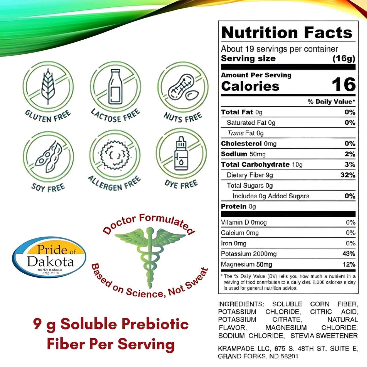 Krampade Fiber Supplement Electrolytes Powder – 9g Prebiotic Fiber + 2000mg Potassium | Cramp Relief & Hydration