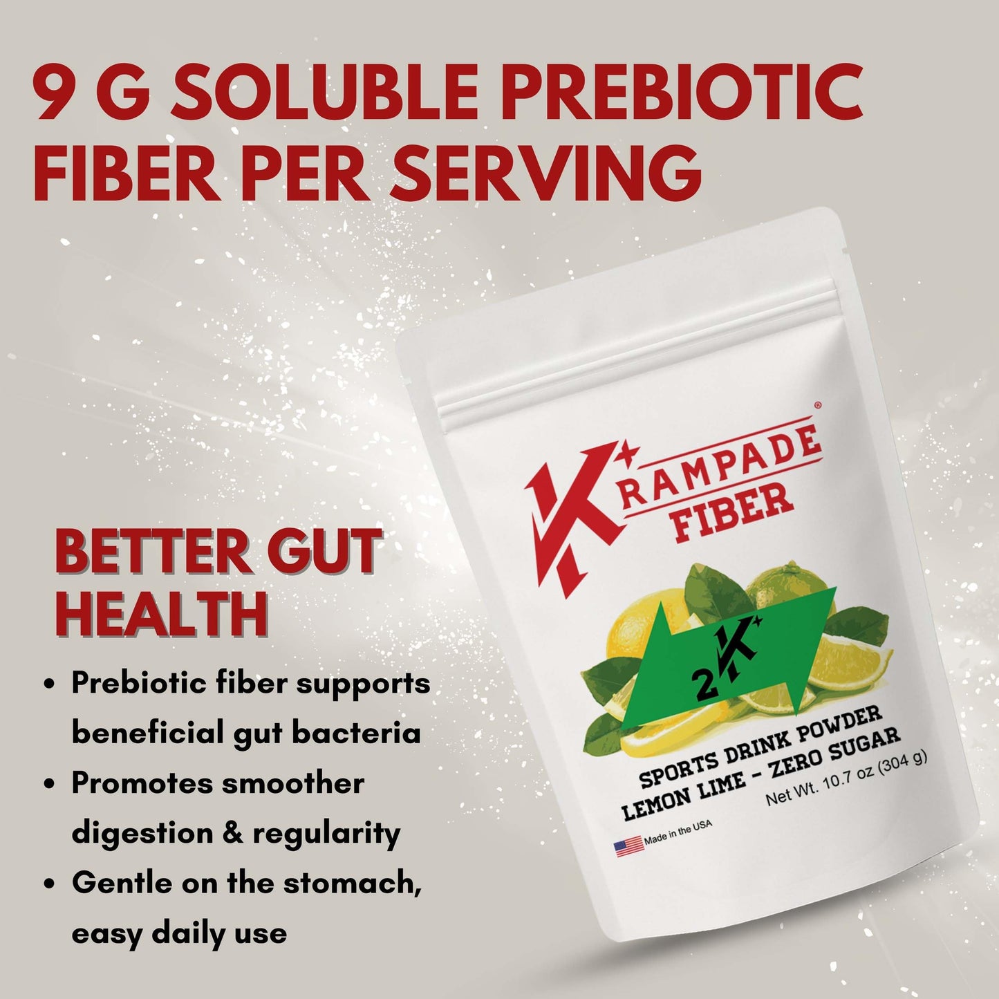 Krampade Fiber Supplement Electrolytes Powder – 9g Prebiotic Fiber + 2000mg Potassium | Cramp Relief & Hydration