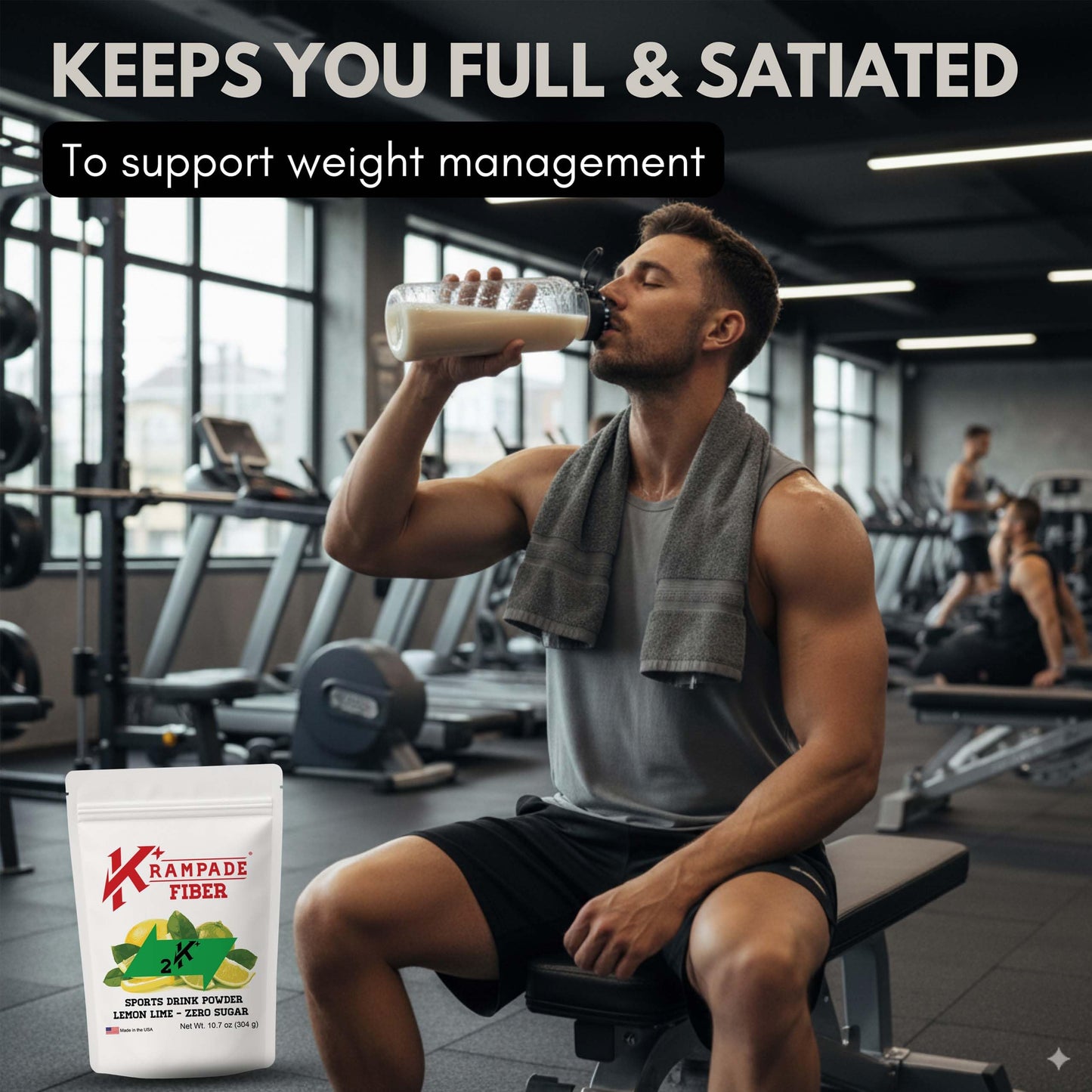 Krampade Fiber Supplement Electrolytes Powder – 9g Prebiotic Fiber + 2000mg Potassium | Cramp Relief & Hydration