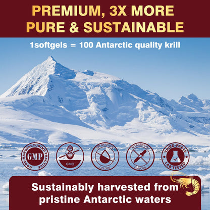 Krill Oil 1200mg – Antarctic Krill Oil Omega-3 with EPA/DHA, Astaxanthin, Phospholipids | 120 Softgels
