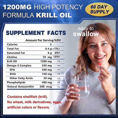 Krill Oil 1200 mg Omega-3 | High-Absorption EPA/DHA + Astaxanthin (60 Servings)