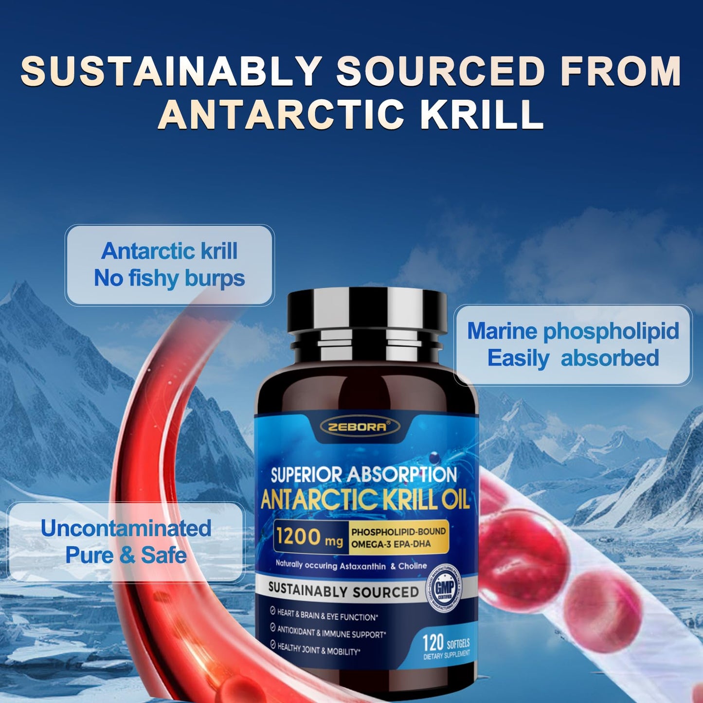 Krill Oil 1200 mg Omega-3 | High-Absorption EPA/DHA + Astaxanthin (60 Servings)