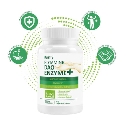 KUAFLY DAO Supplements Histamine Blocker – DAO Enzyme + Diamine Oxidase & Quercetin, Immortelle, Vitamin C for Gut Health and Food Support 60 Capsules
