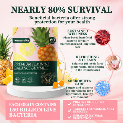 Kuasarvita Premium Vaginal Probiotics Gummies – pH Balance, Pineapple, Sugar-Free (60 Gummies)