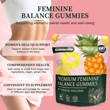 Kuasarvita Premium Vaginal Probiotics Gummies – pH Balance, Pineapple, Sugar-Free (60 Gummies)