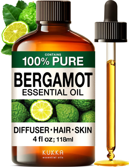 KUKKA Bergamot Essential Oil 4 Oz – Hair, Skin, Diffuser, Aromatherapy & Soap Making
