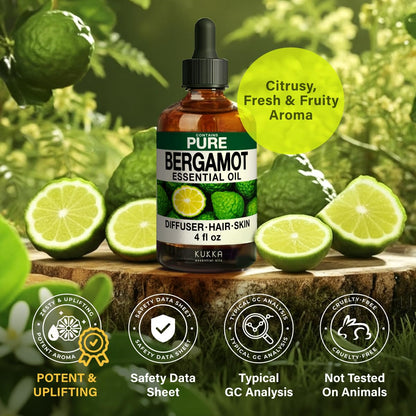 KUKKA Bergamot Essential Oil 4 Oz – Hair, Skin, Diffuser, Aromatherapy & Soap Making